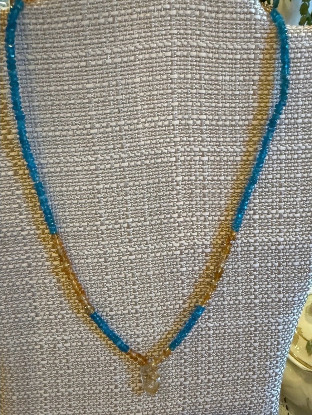 Gem stone Necklace neon apatite sky blue apatite featuring crystal  pendent